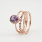 Oval Cut Alexandrite Engagement Ring 3pcs Set Halo Diamond Band