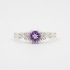 Round Cut Alexandrite 18k White Gold Dainty Engagement Ring
