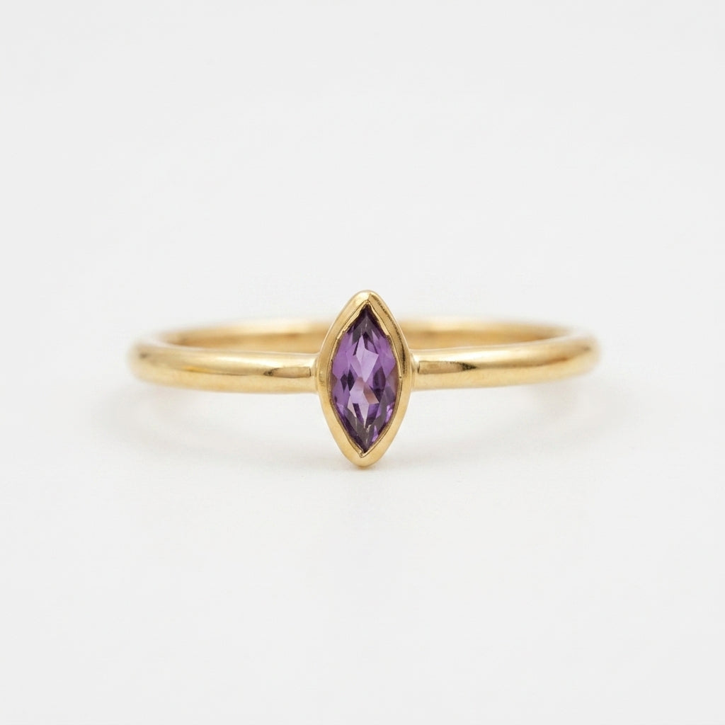 Bezel Set Dainty Marquise Alexandrite Stacking Ring For Women