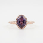 Oval Alexandrite Color-Change Stone 14K Rose Gold Halo Diamond Engagement Ring