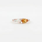 Pear Cut Citrine Art Deco Moissanite 3 Stone Wedding Band