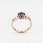 Round Alexandrite & Moonstone Inspired Leaf Design Engagement Ring