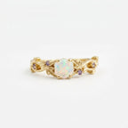 Hexagon Opal & Leaf Alexandrite Gold Engagement Ring