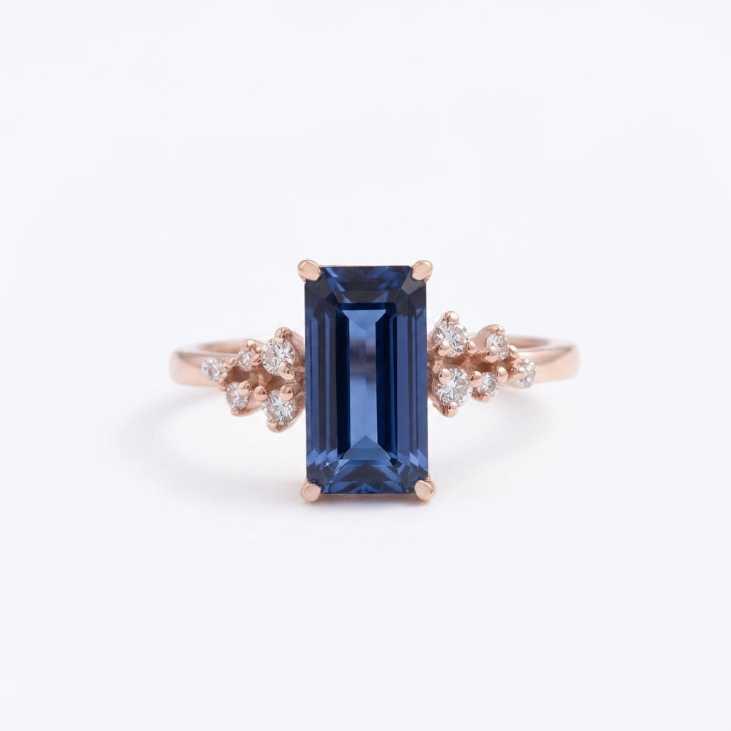 Blue Sapphire Cluster Engagement Ring
