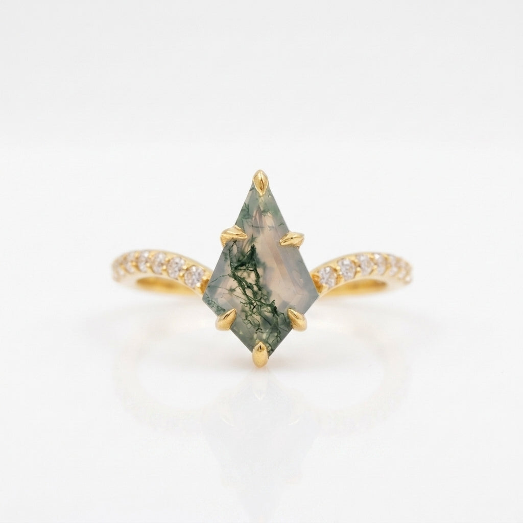 Kite Moss Agate Halo Diamond Engagement Ring With Gold Coating