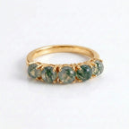 Moss Agate Wedding Band, 5 Stone Moss Agate Ring Gold Plated
