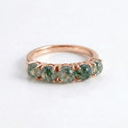 Moss Agate Wedding Band, 5 Stone Moss Agate Ring Rose Gold Plated
