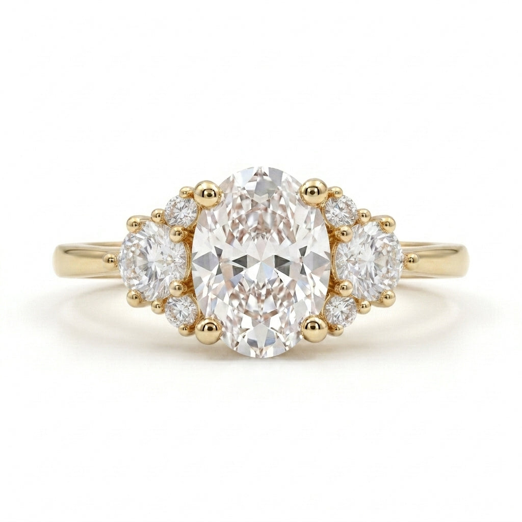 1.5ct Oval Cut Moissanite Cluster Rose Gold Engagement Ring