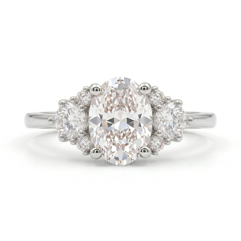 1.5ct Oval Cut Moissanite Cluster Rose Gold Engagement Ring