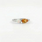 Pear Cut Citrine Art Deco Moissanite 3 Stone Wedding Band