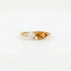 Pear Cut Citrine Art Deco Moissanite 3 Stone Wedding Band