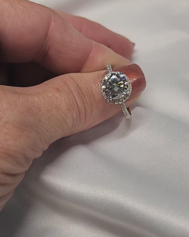 2ct Exquisite Round Halo Moissanite Ring Classic Round Brilliant Cut Engagement Ring, Anniversary Ring.