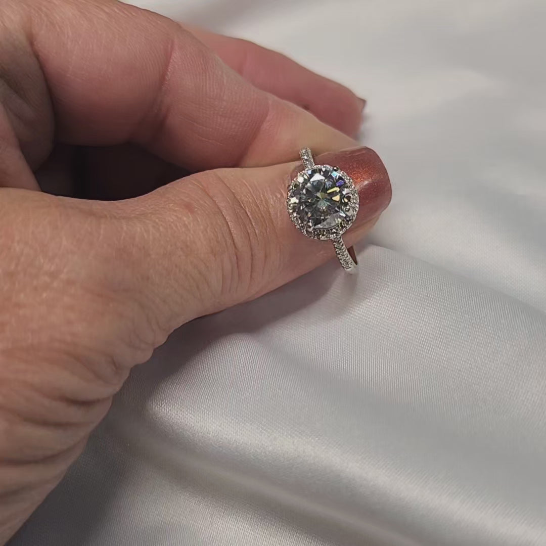 2ct Exquisite Round Halo Moissanite Ring Classic Round Brilliant Cut Engagement Ring, Anniversary Ring.