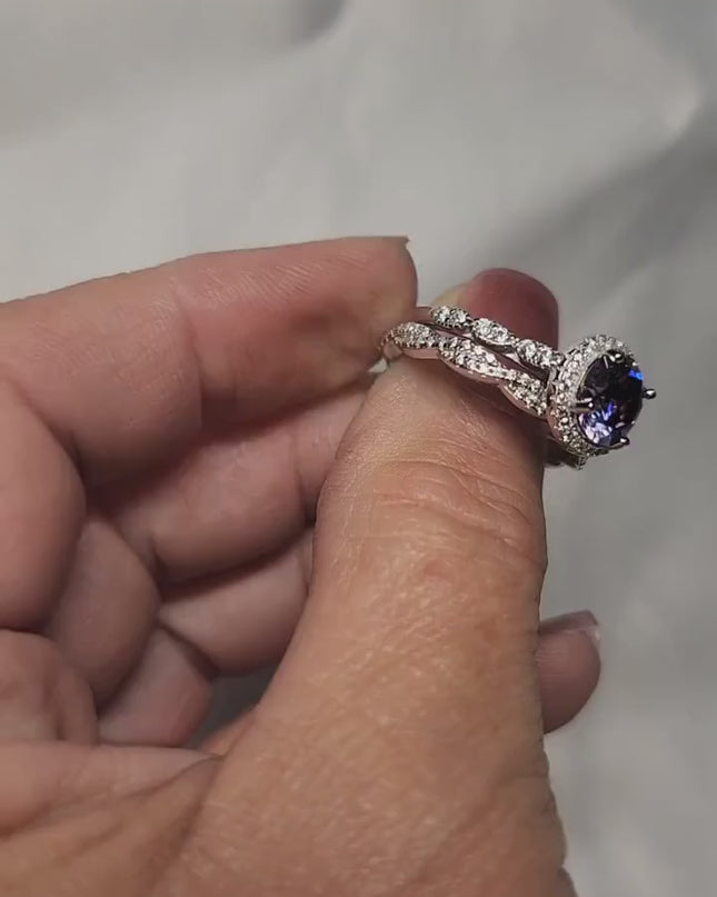 2ct Exquisite Imperial Purple Moissanite Ring with beautiful White Gold wrap setting and matching band Moissanite Solitaire Ring Elegant Moissanite