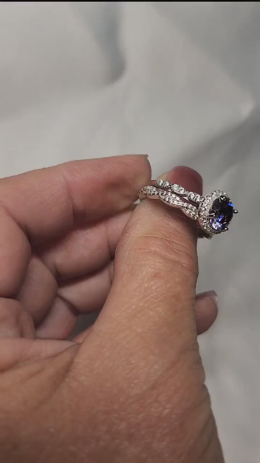 2ct Exquisite Imperial Purple Moissanite Ring with beautiful White Gold wrap setting and matching band Moissanite Solitaire Ring Elegant Moissanite