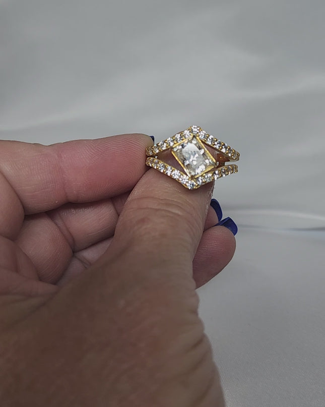 2ct Radiant Cut Moissanite with guard setting.