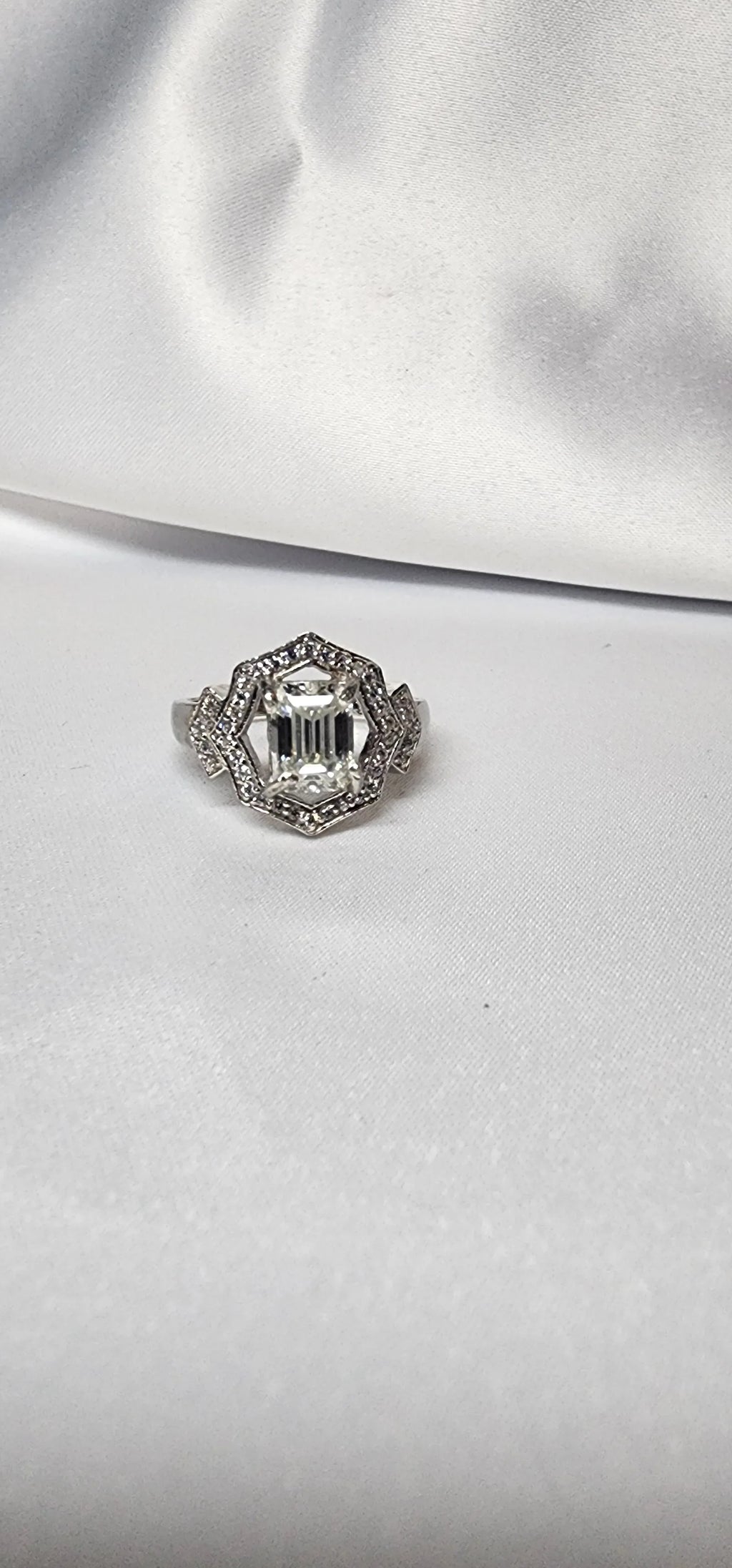 2ct Emerald Cut Moissanite ring enhanced by moissanite halo setting. - Gigiscc