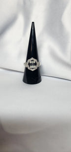2ct Emerald Cut Moissanite ring enhanced by moissanite halo setting. - Gigiscc