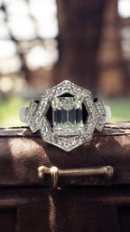 2ct Emerald Cut Moissanite ring enhanced by moissanite halo setting. - Gigiscc