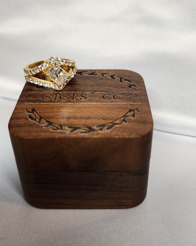 2ct Radiant Cut Moissanite with guard setting.