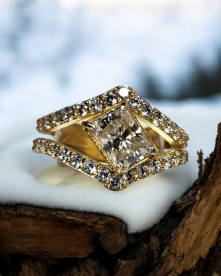 2ct Radiant Cut Moissanite with guard setting.