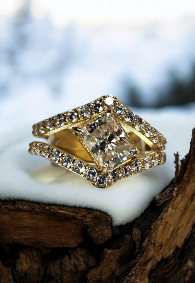 2ct Radiant Cut Moissanite with guard setting.