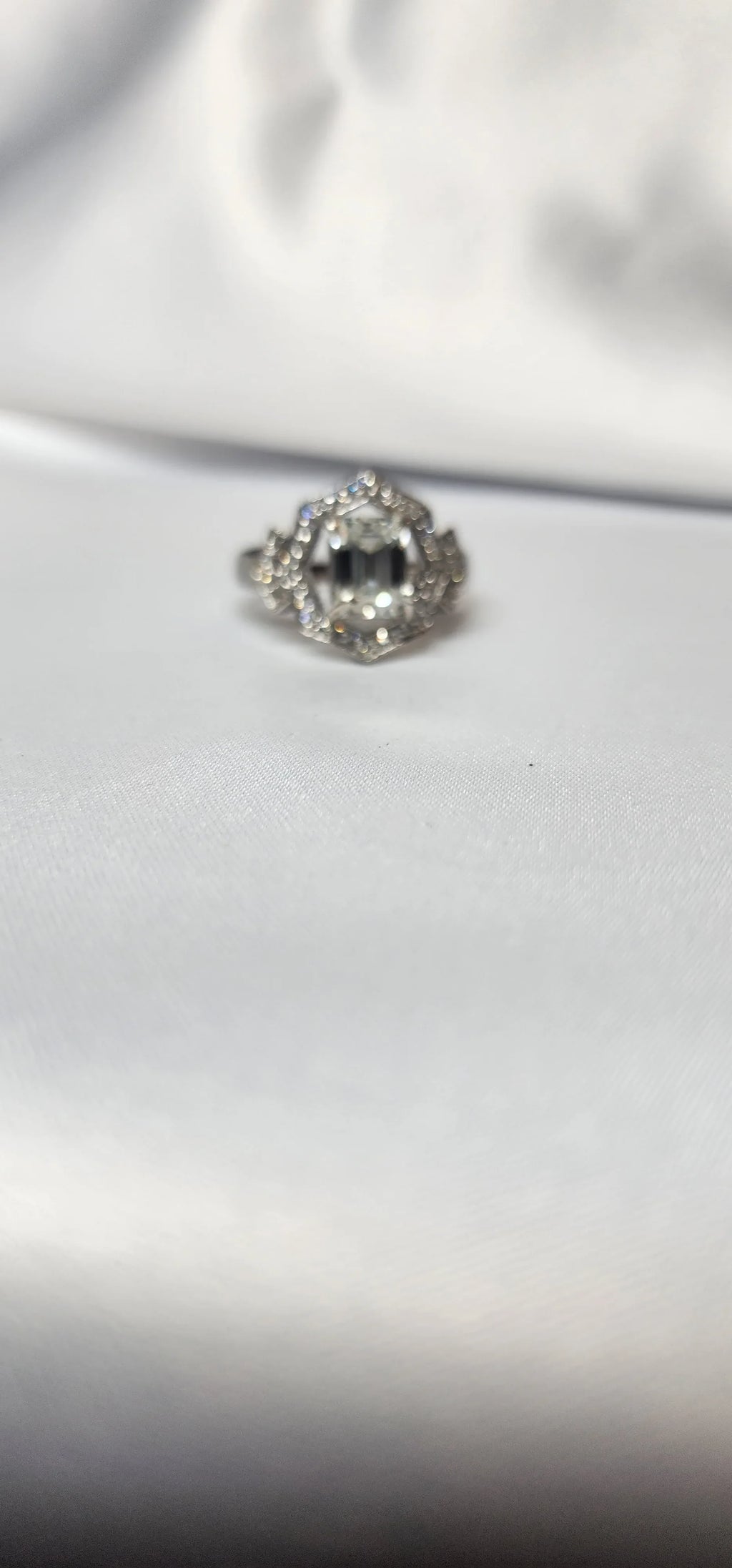 2ct Emerald Cut Moissanite ring enhanced by moissanite halo setting. - Gigiscc