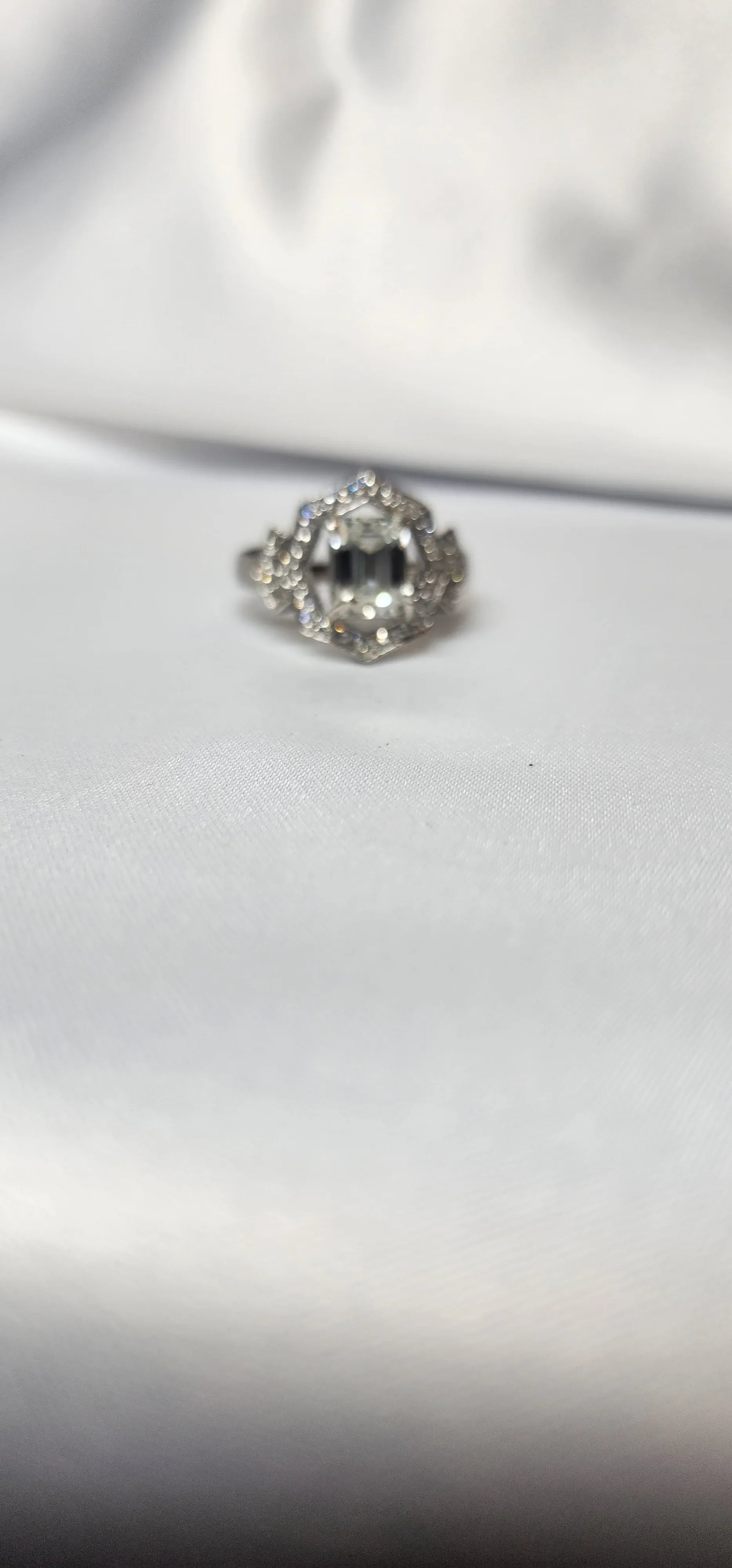 2ct Emerald Cut Moissanite ring enhanced by moissanite halo setting. - Gigiscc