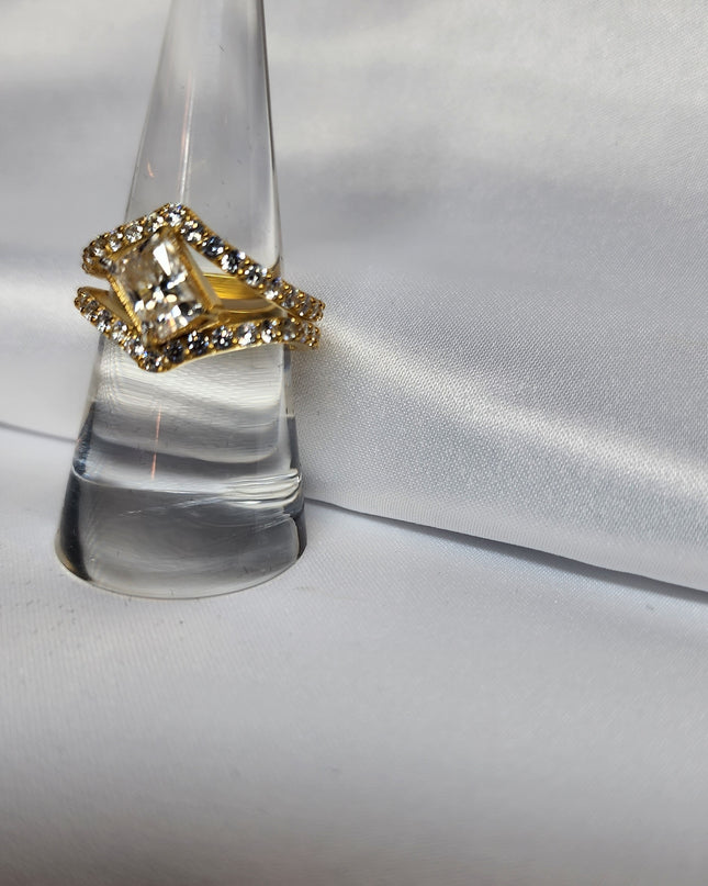 2ct Radiant Cut Moissanite with guard setting.
