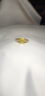 2ct Exquisite Yellow Radiant Cut Moissanite Solitaire Ring. A Timeless Appeal enhanced by moissanite side stones. GRA Certified, VVS1. - Gigiscc
