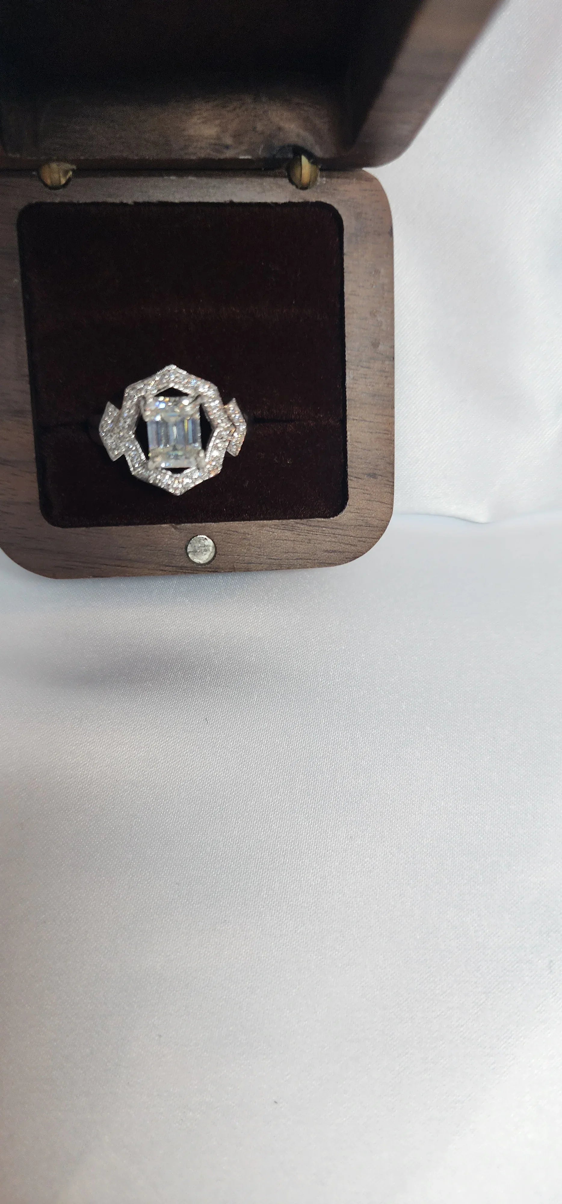 2ct Emerald Cut Moissanite ring enhanced by moissanite halo setting. - Gigiscc