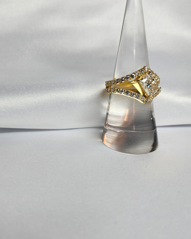 2ct Radiant Cut Moissanite with guard setting.