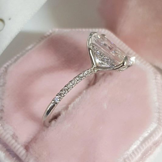 2ct Radiant Cut Moissanite White Gold Solitaire enhanced by half eternity moissanite band.