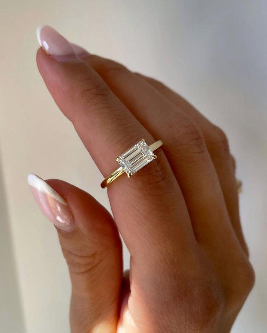 Dainty Baguette Diamond Ring,  14k Gold Ring, Solitaire Moissanite Ring, Minimalist Eternity Ring, Perfect Stacking Rings, Gift for Her