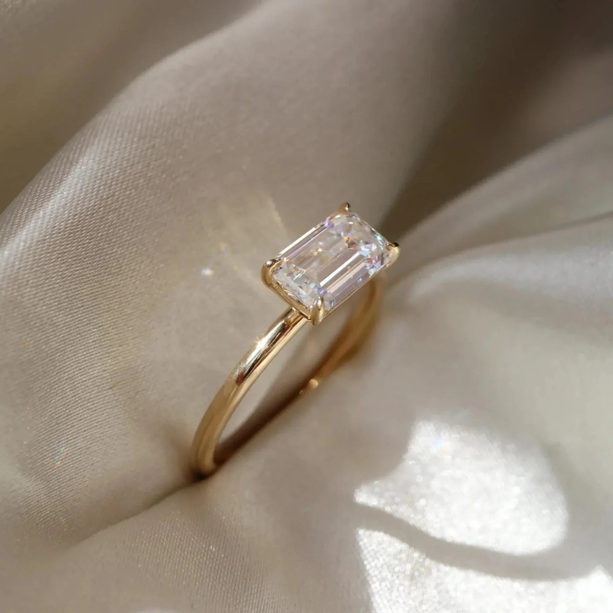 Dainty Baguette Diamond Ring, 14k Gold Ring, Solitaire Moissanite Ring, Minimalist Eternity Ring, Perfect Stacking Rings, Gift for Her - Gigiscc