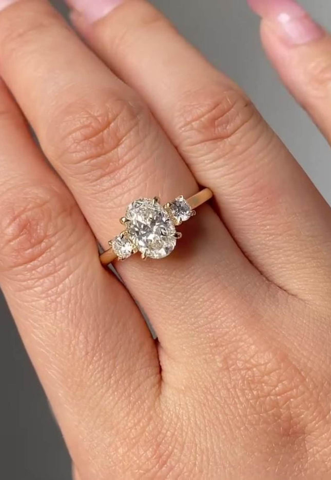 2.5ct Moissanite Engagement Ring, 14k Solid Gold Ring, Oval Cut Promise Ring, Side Stone Round Diamond Ring For Women, Diamond Wedding Rings