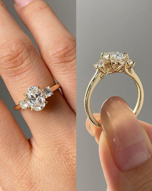 2.5ct Moissanite Engagement Ring, 14k Solid Gold Ring, Oval Cut Promise Ring, Side Stone Round Diamond Ring For Women, Diamond Wedding Rings